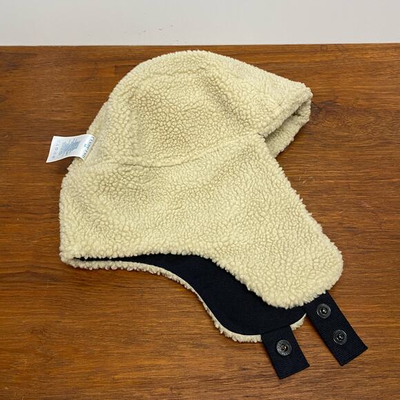 Lands' End Black Nylon Trapper Hat Ear Flaps Fudd Cap Fleece Lining Unisex S / M - Picture 5 of 8